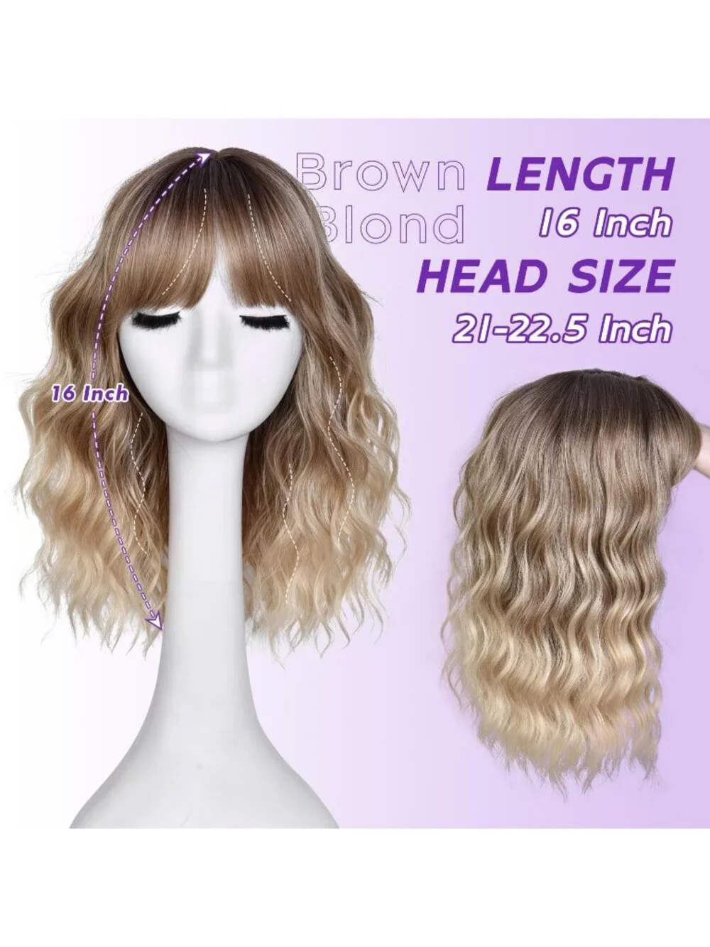Women's Brown Blonde 14 Inch Natural Synthetic Short Curly Wavy Fiber Wigs